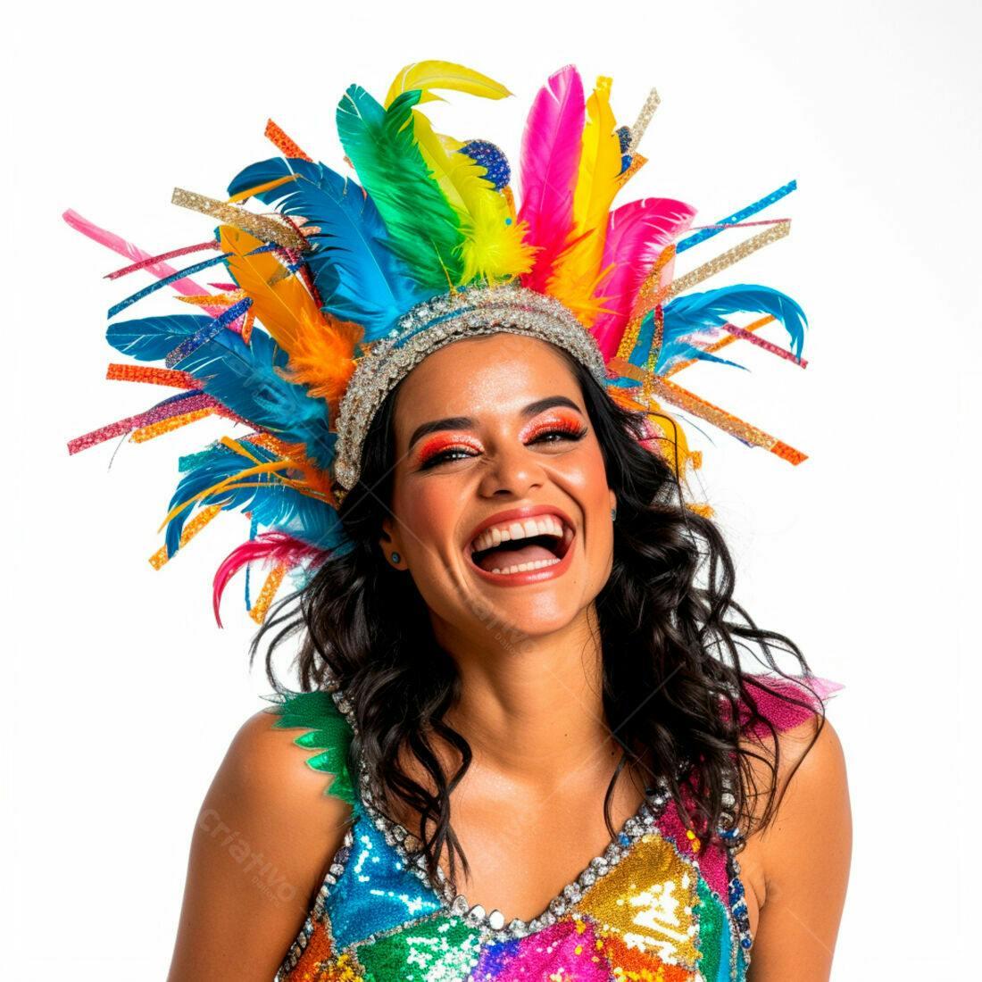 Mulher rindo com fantasia de Carnaval
