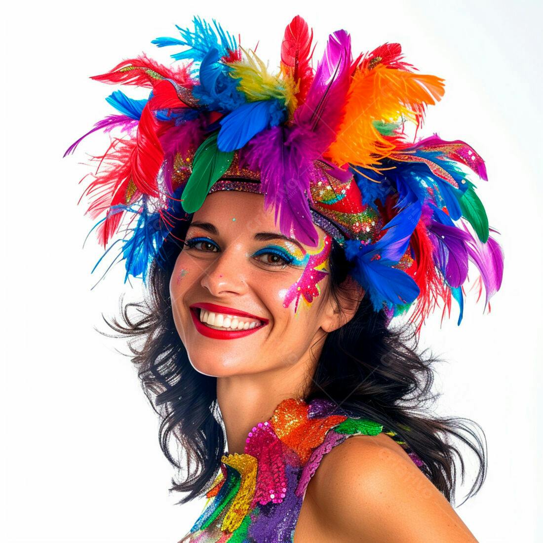 Mulher sorridente com fantasia de Carnaval