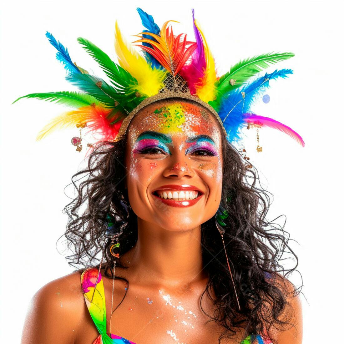 Mulher sorridente com fantasia de Carnaval