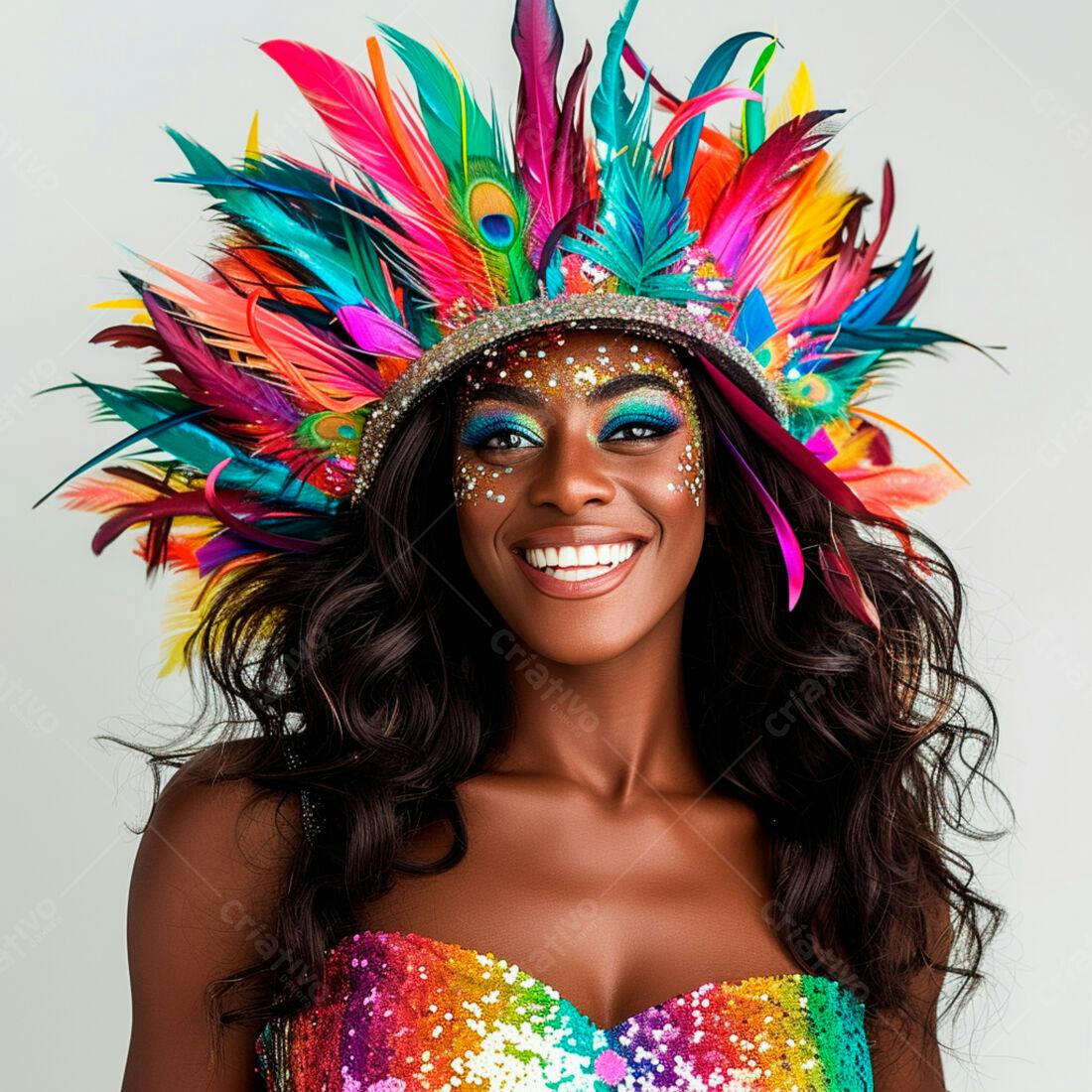Mulher negra alegre com fantasia de carnaval