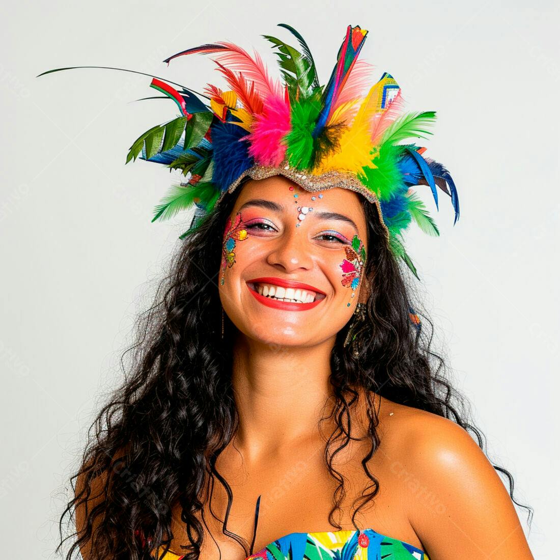 Mulher sorridente com fantasia de Carnaval