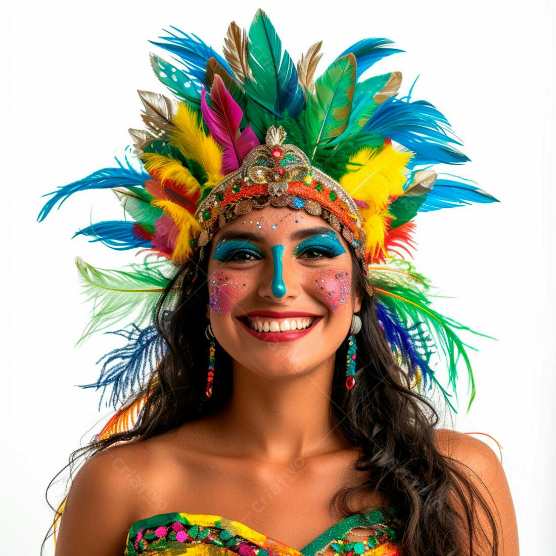 Mulher sorridente com fantasia de Carnaval