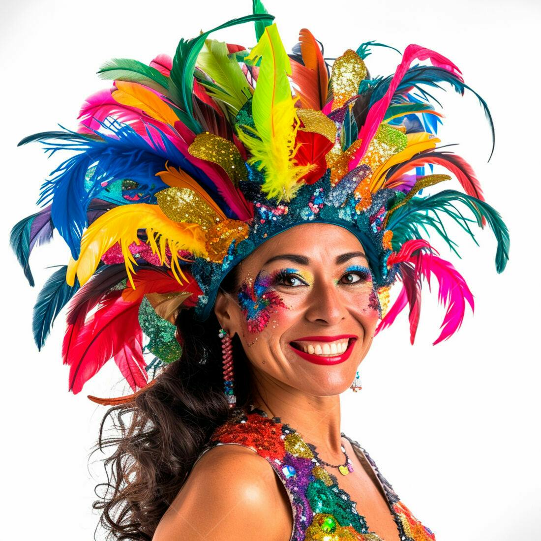 Mulher sorridente com fantasia de Carnaval