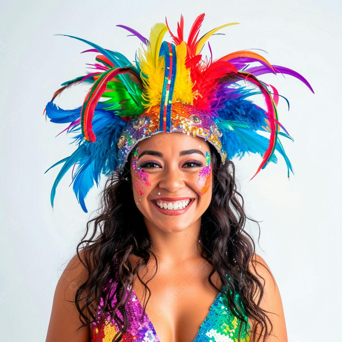 Mulher sorridente com fantasia de carnaval