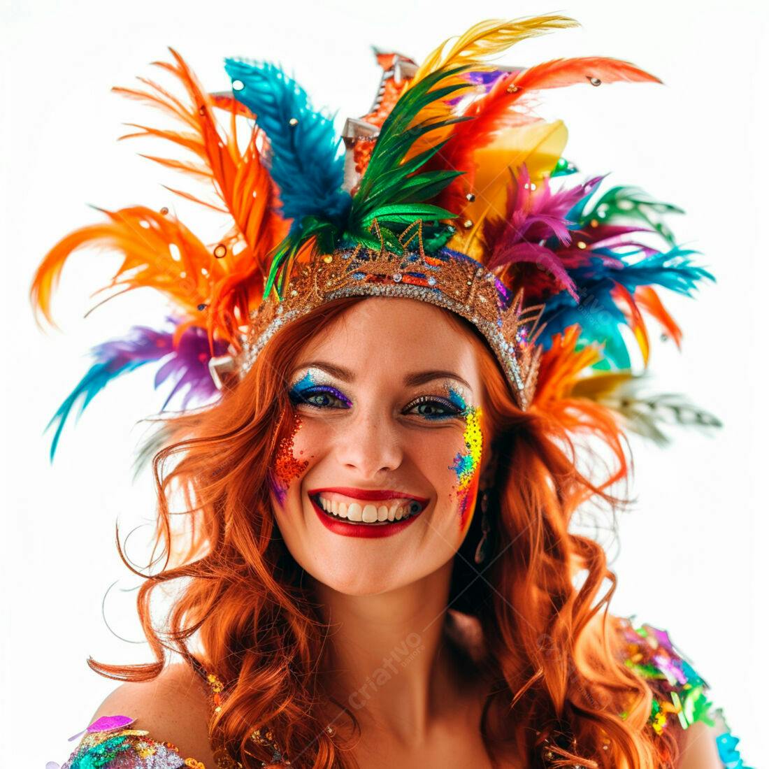 Mulher ruiva com maquiagem e fantasia de carnaval