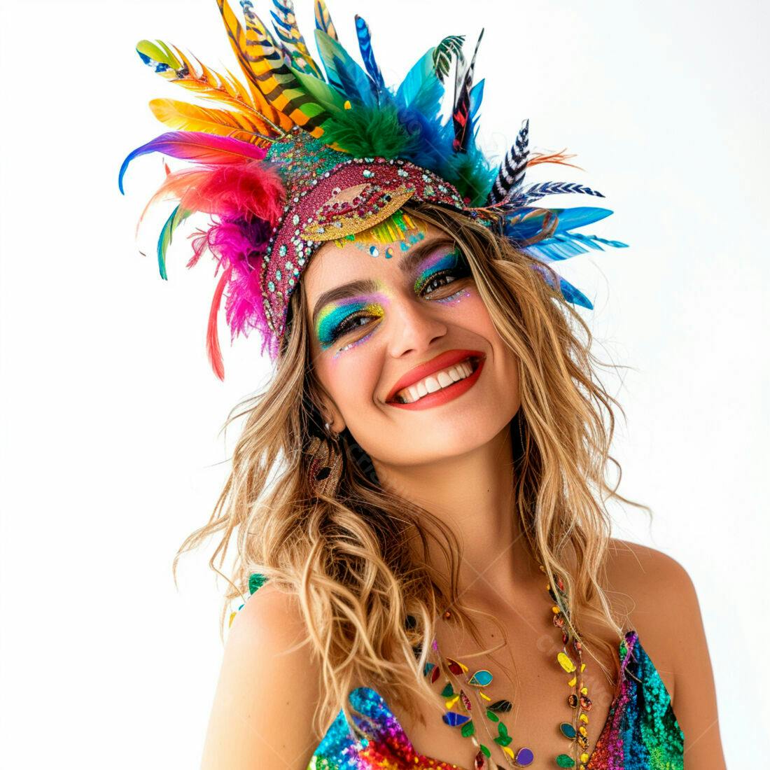 Mulher sorridente com fantasia de Carnaval