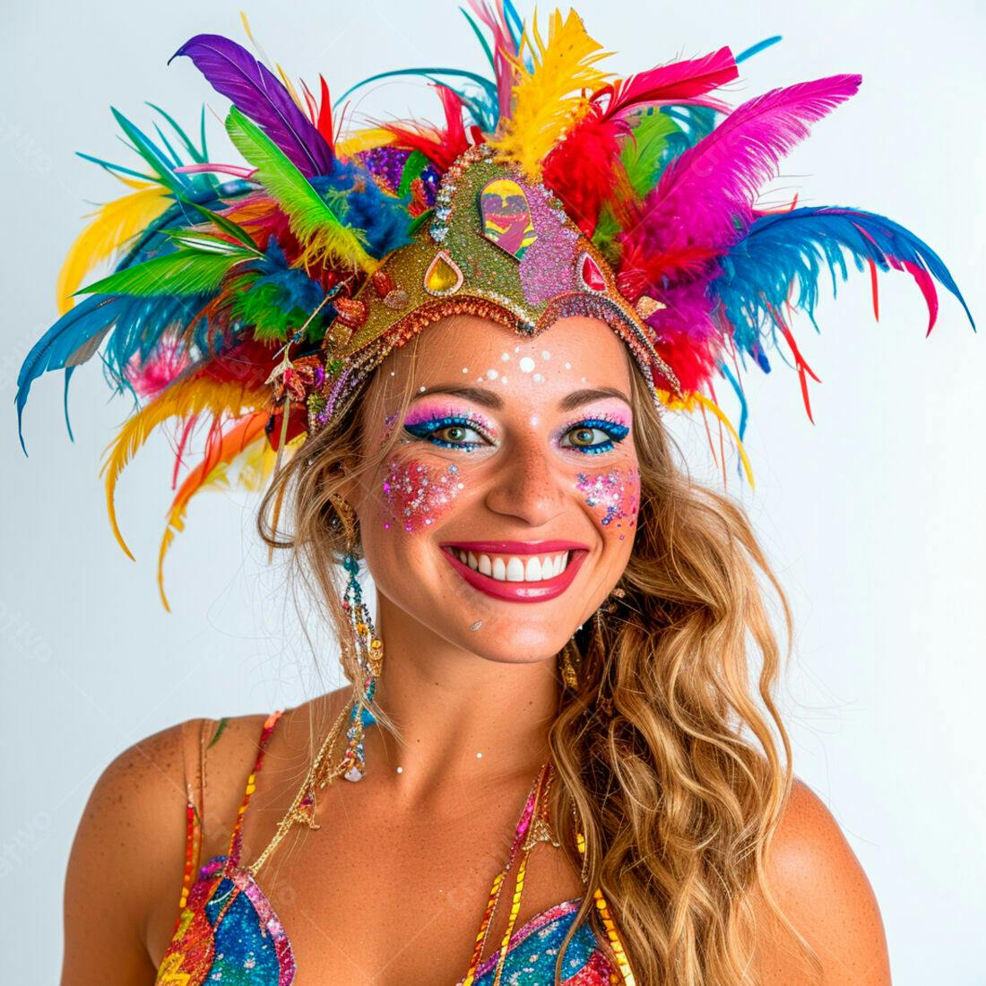 Mulher sorridente com fantasia de Carnaval