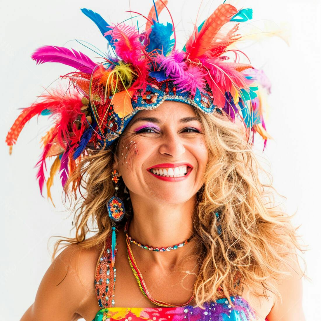 Mulher sorridente com fantasia de Carnaval