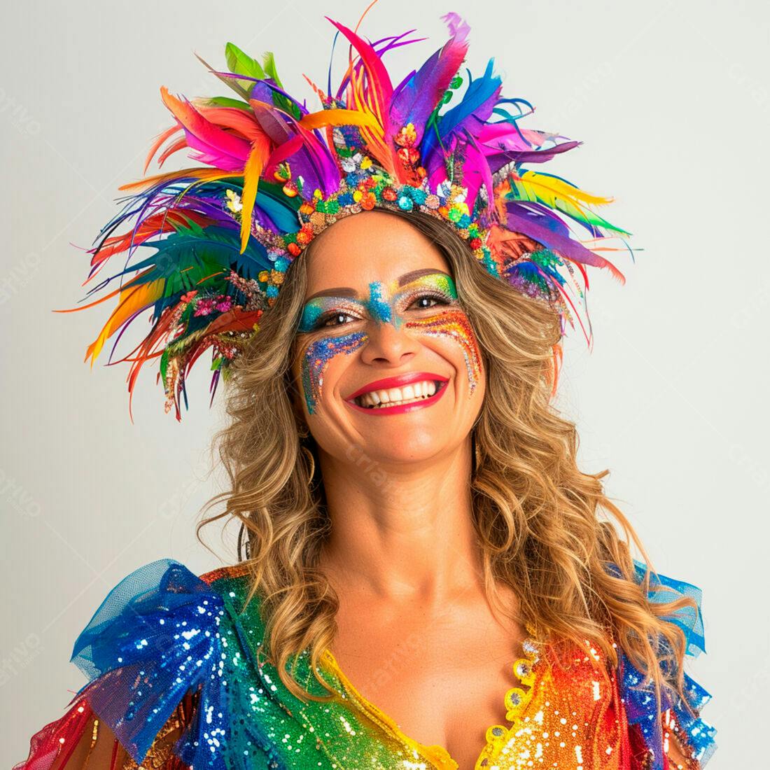 Mulher sorrindo com fantasia de Carnaval