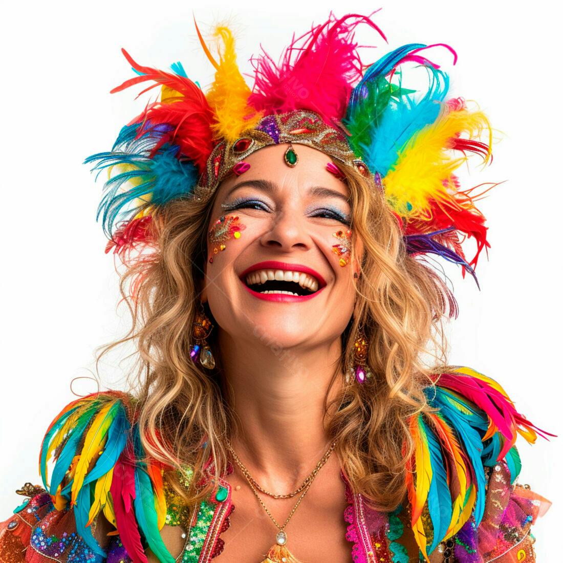 Mulher rindo com fantasia de Carnaval