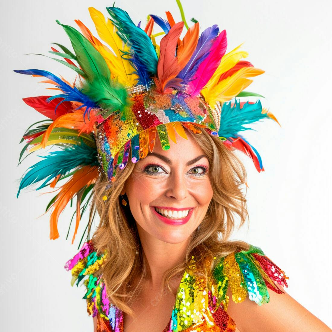 Mulher sorridente com fantasia de Carnaval