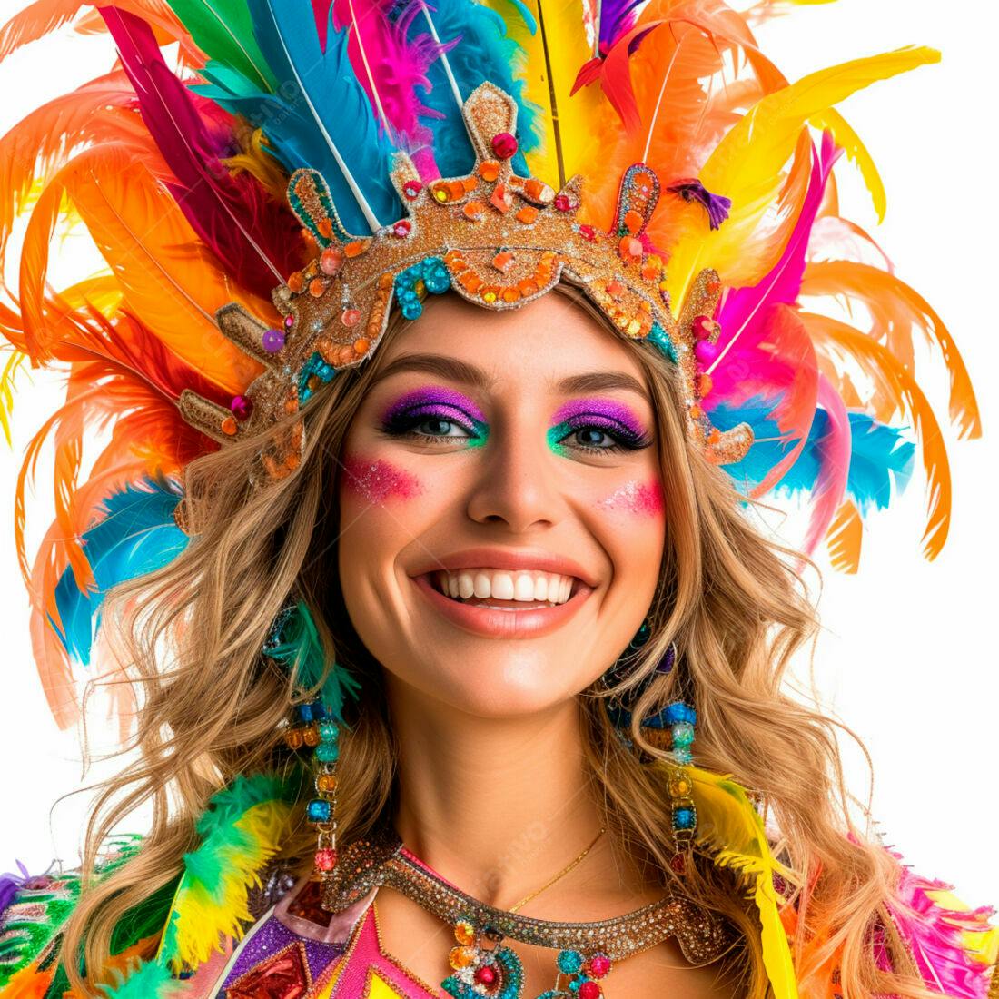 Mulher sorrindo com fantasia de Carnaval