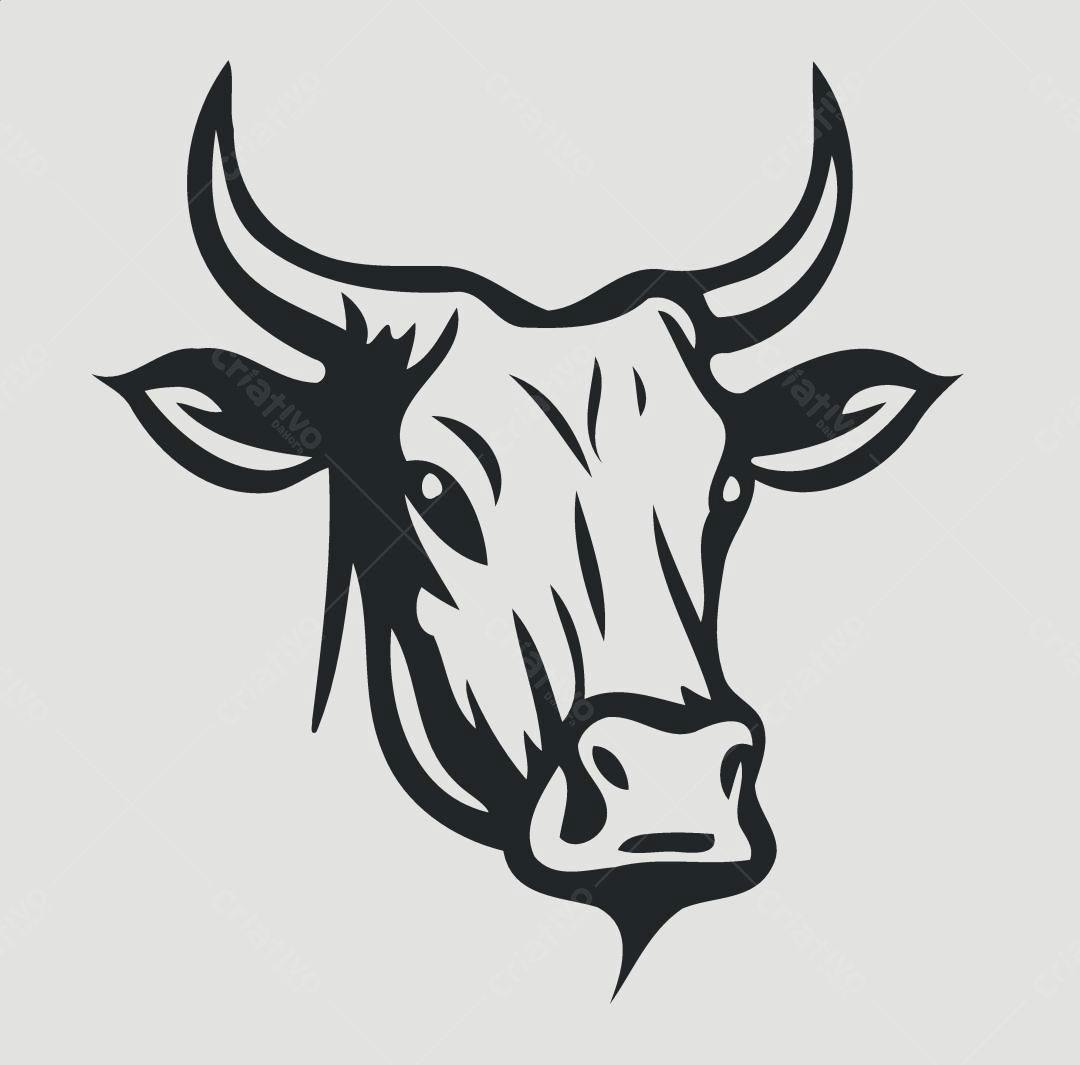 Ilustração vetorial Cabeça de Vaca Preto e Branco
