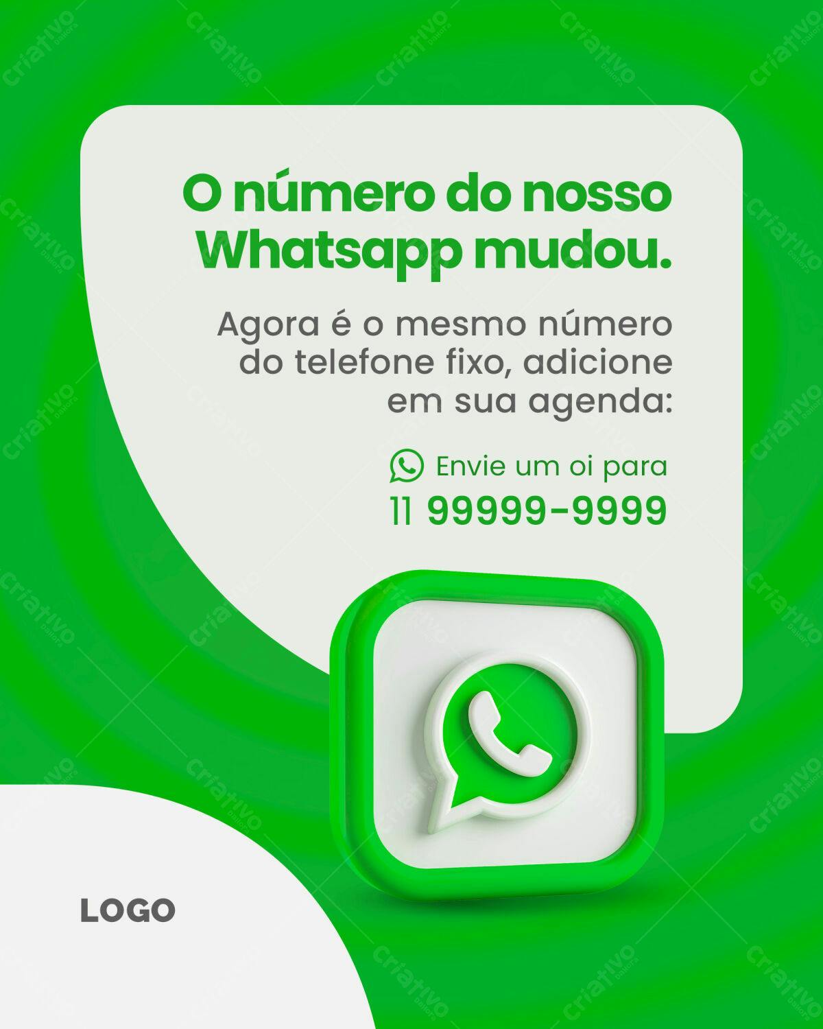 Post para Redes Sociais Anunciando Novo Número WhatsApp PSD Editável