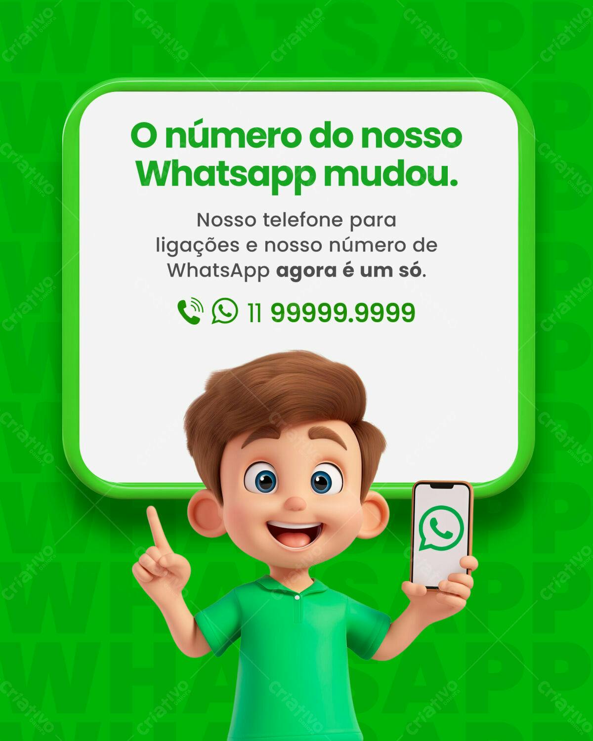 Anúncio WhatsApp Mudança de Número PSD Editável