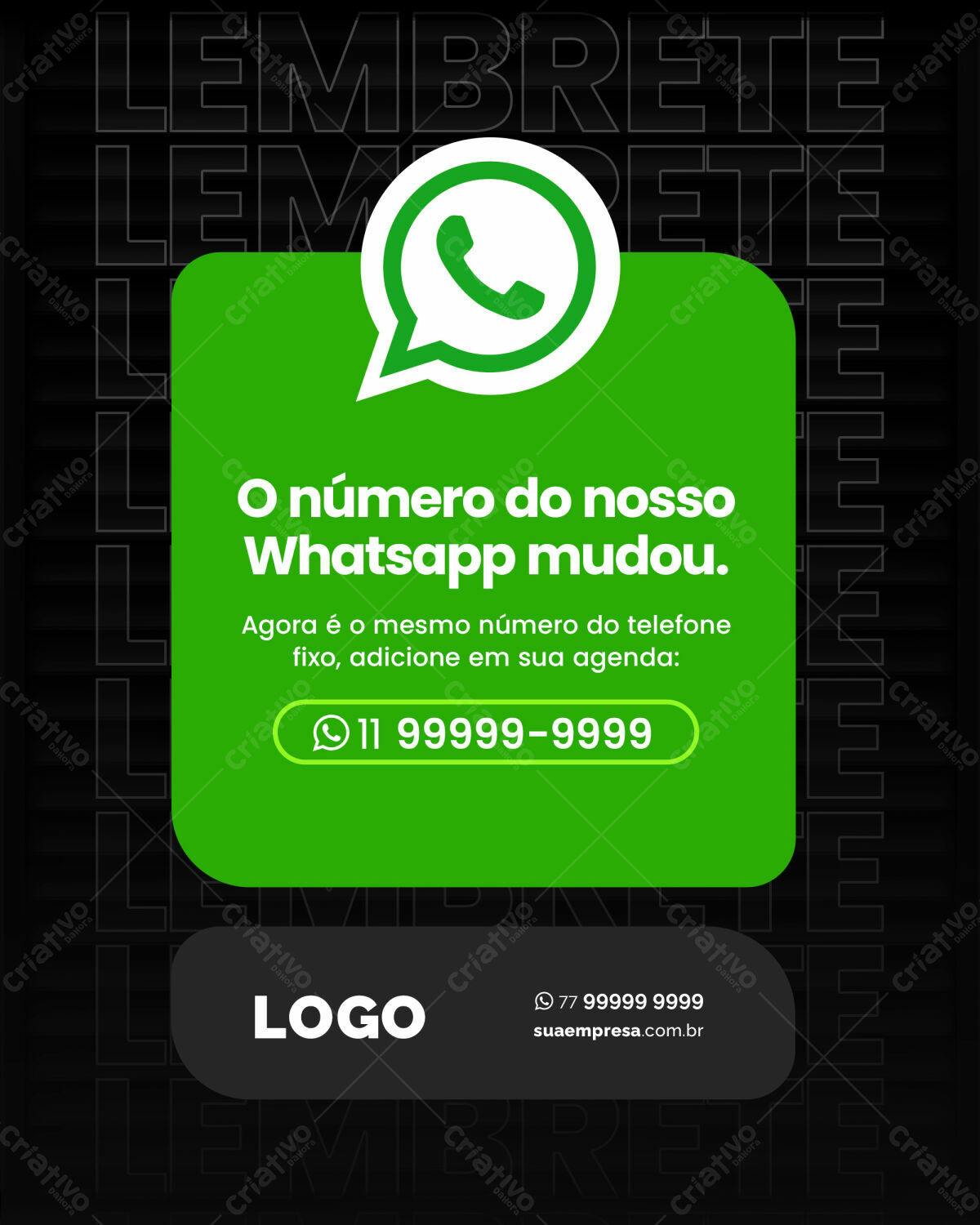 Anúncio WhatsApp Mudança de Número PSD Editável