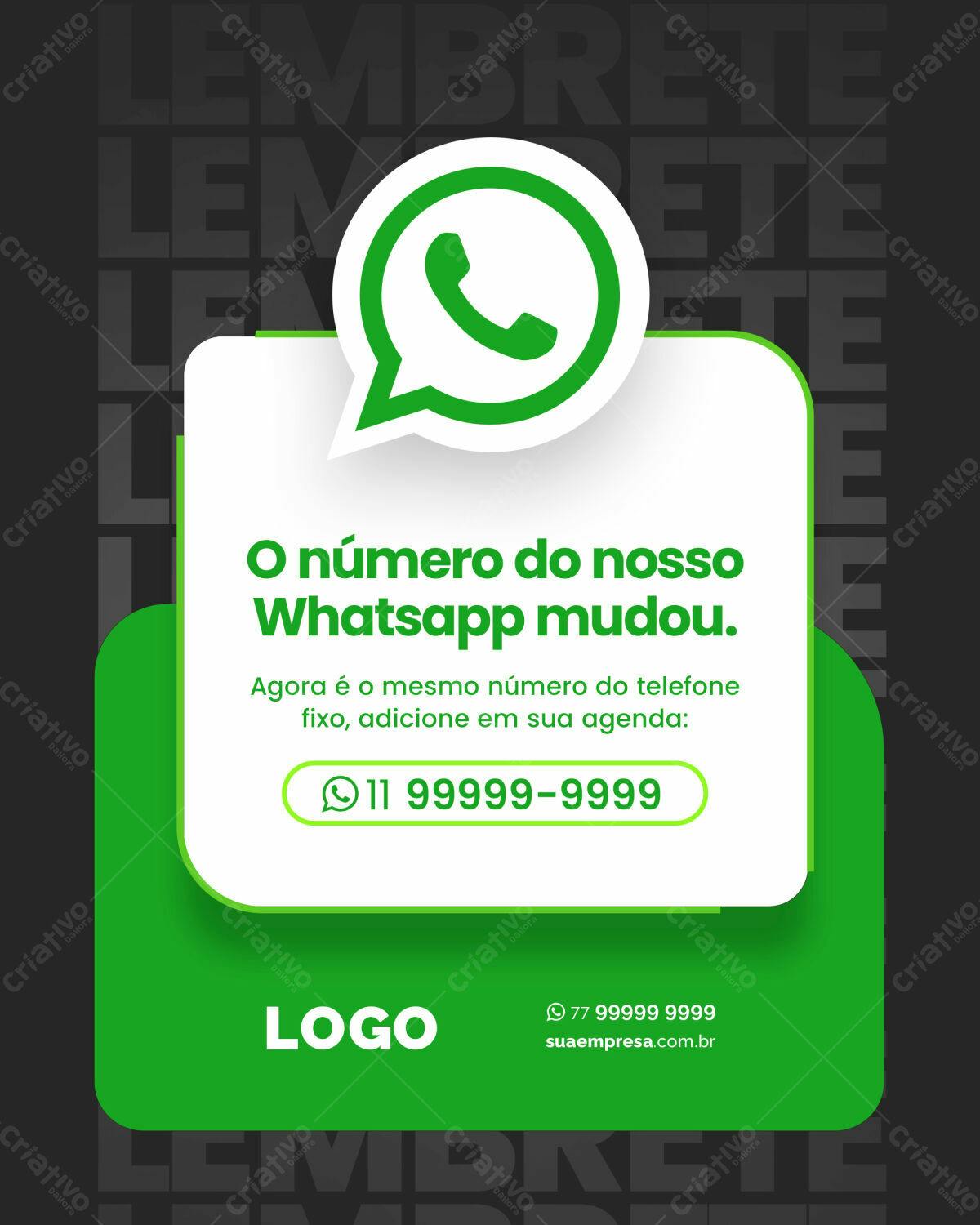 Anúncio WhatsApp Mudança de Número PSD Editável