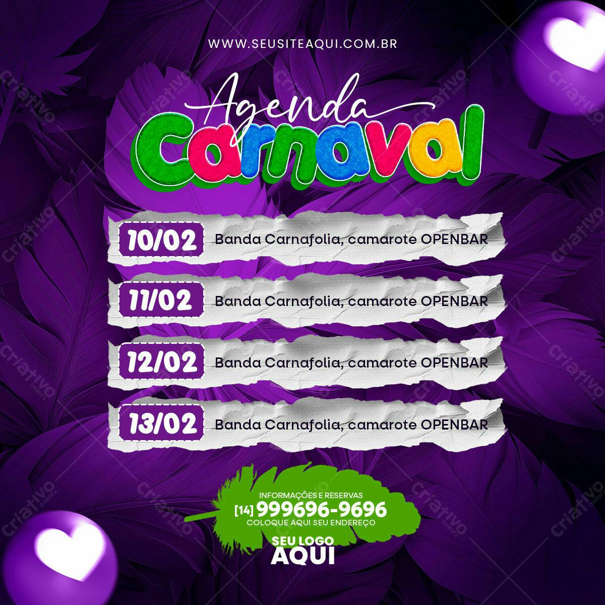 Flyer Agenda Carnaval PSD Editável