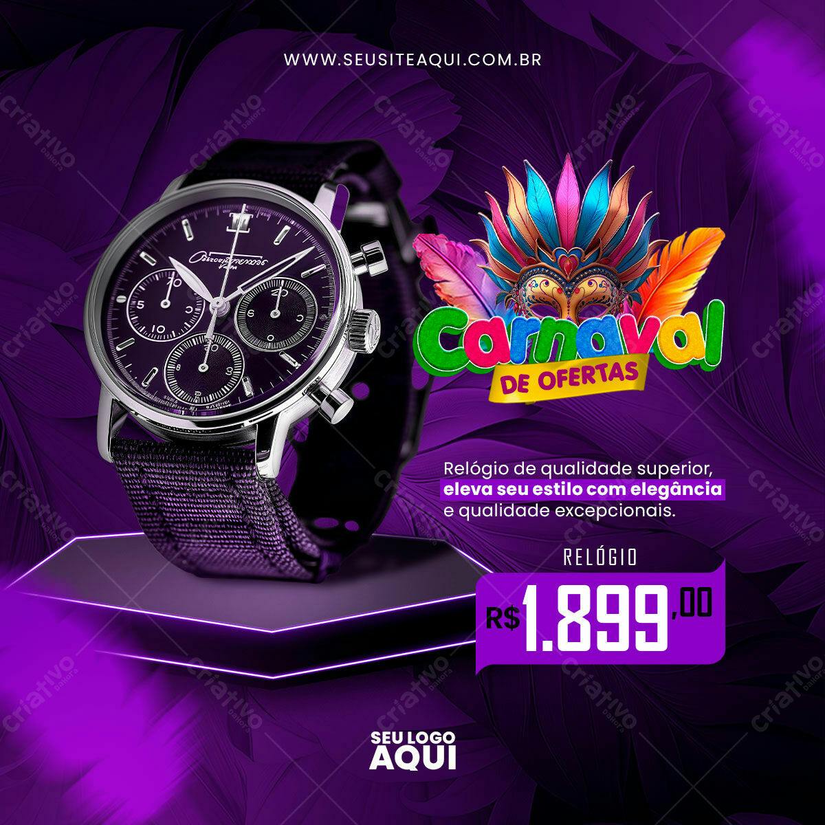 Flyer Carnaval Relógio Luxo PSD Editável