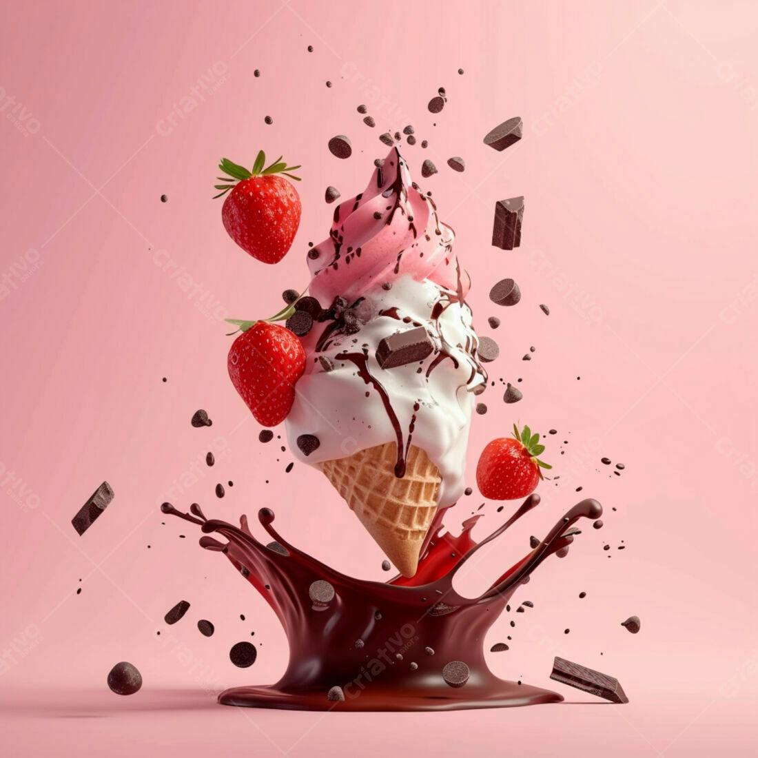 Sorvete com Morangos e Chocolate em Splash