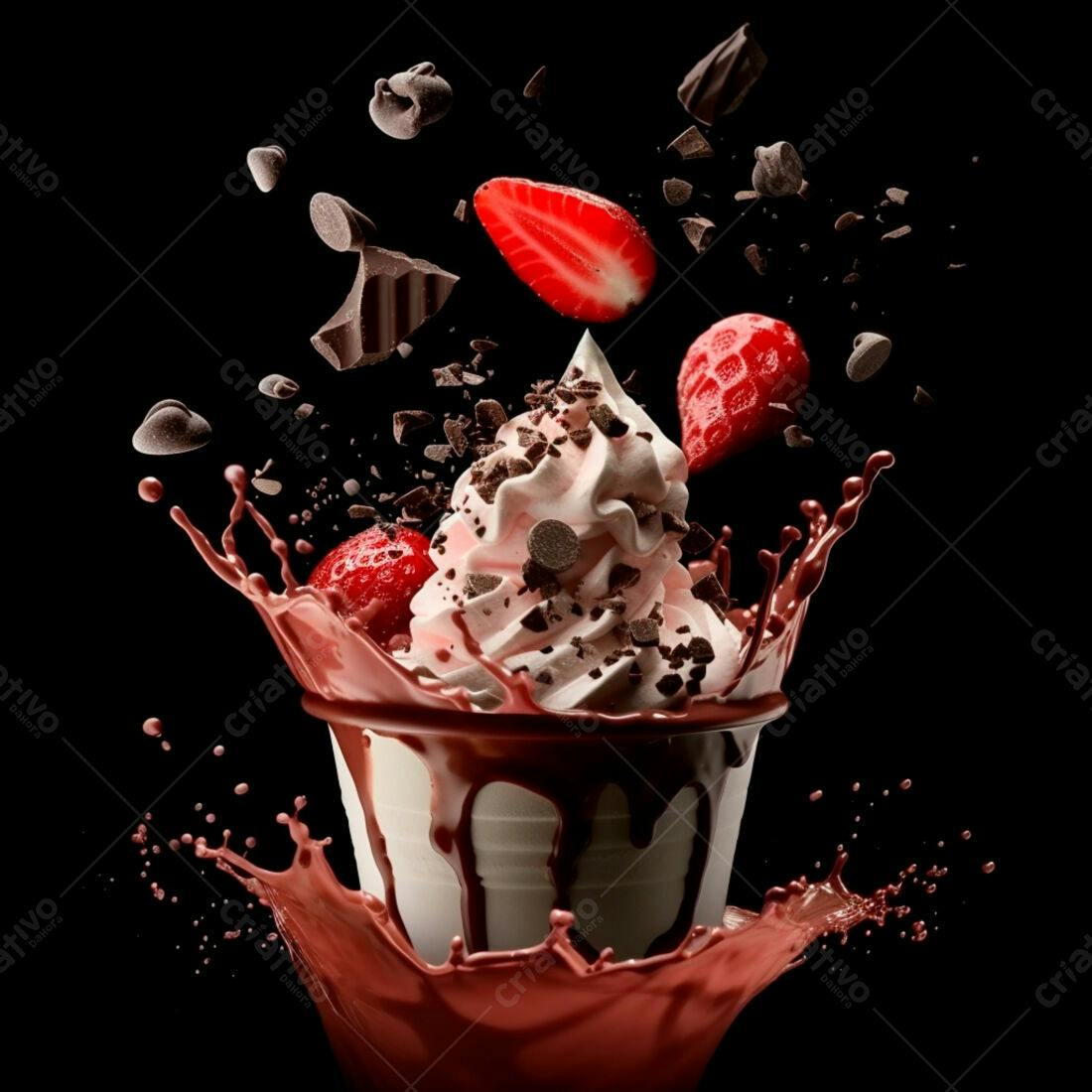 Frozen Yogurt com Morangos e Chocolate