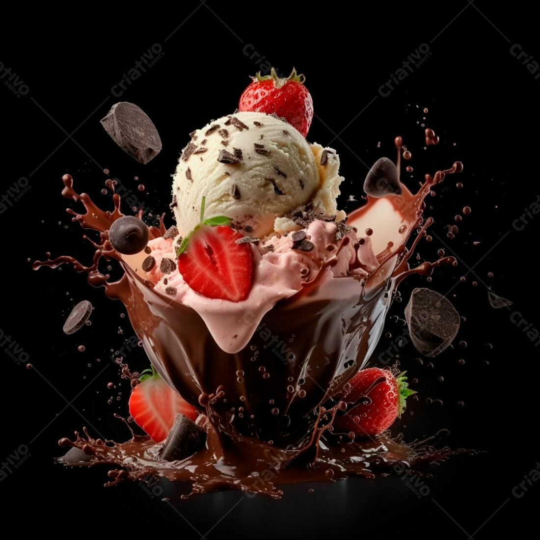 Sorvete com Morango e Chocolate em Splash