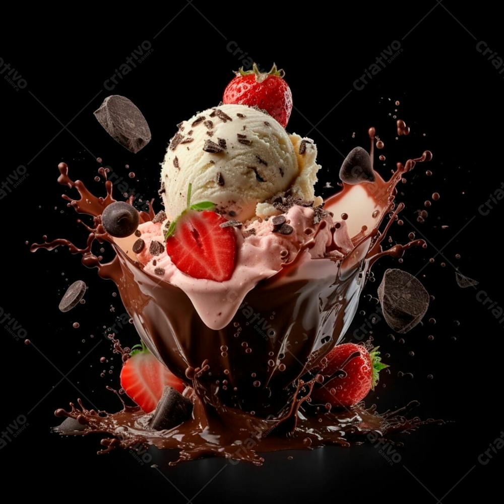 Sorvete Napolitano Com Gotas De Chocolate E Morangos 7