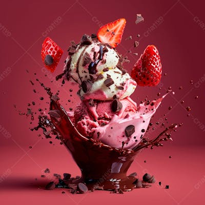 Sorvete Napolitano Com Gotas De Chocolate E Morangos 10