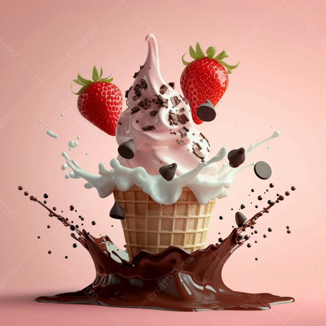Sorvete de Morango e Chocolate em Cascata