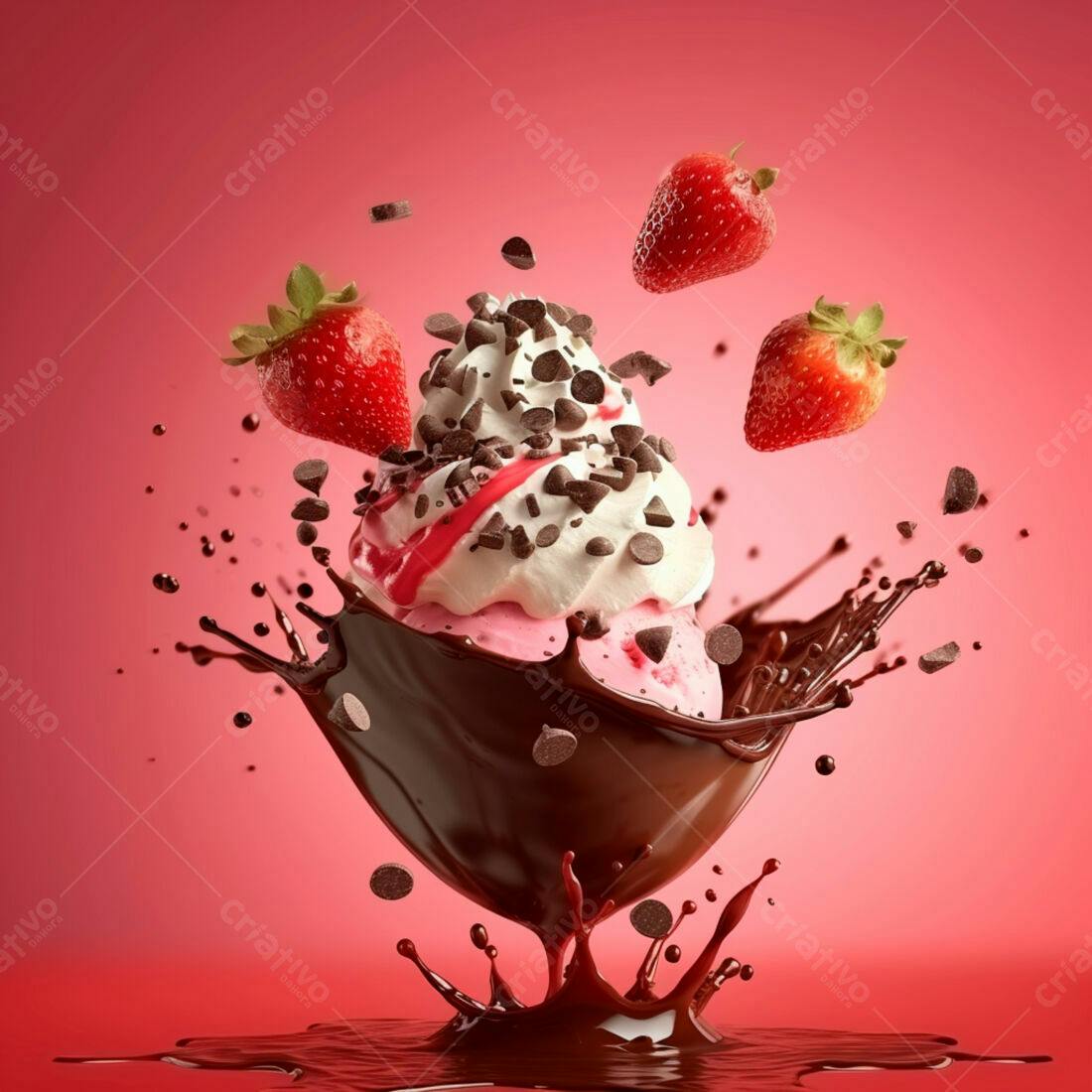 Sorvete com Morango e Chocolate em Splash