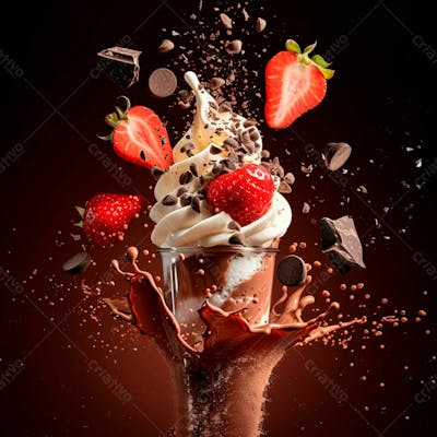 Sorvete Napolitano Com Gotas De Chocolate E Morangos 15