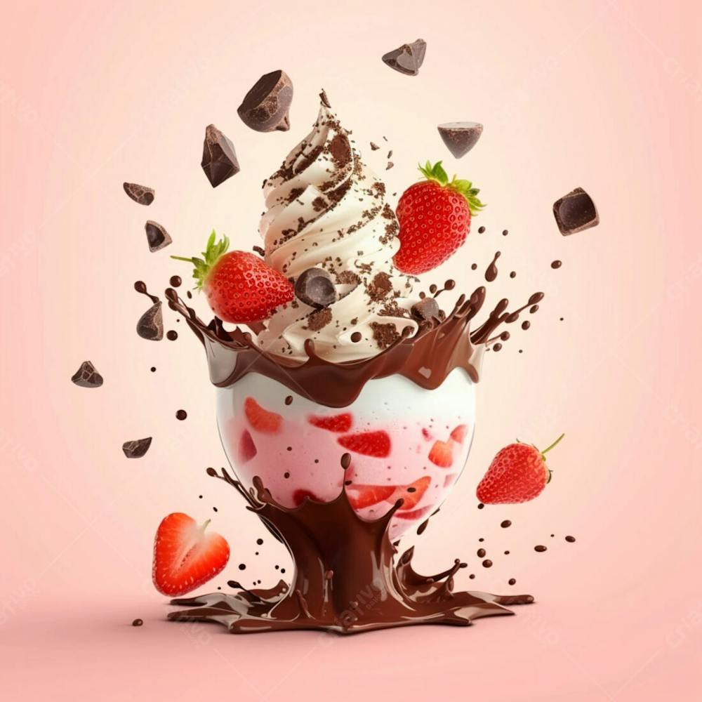 Sorvete Napolitano Com Gotas De Chocolate E Morangos 16