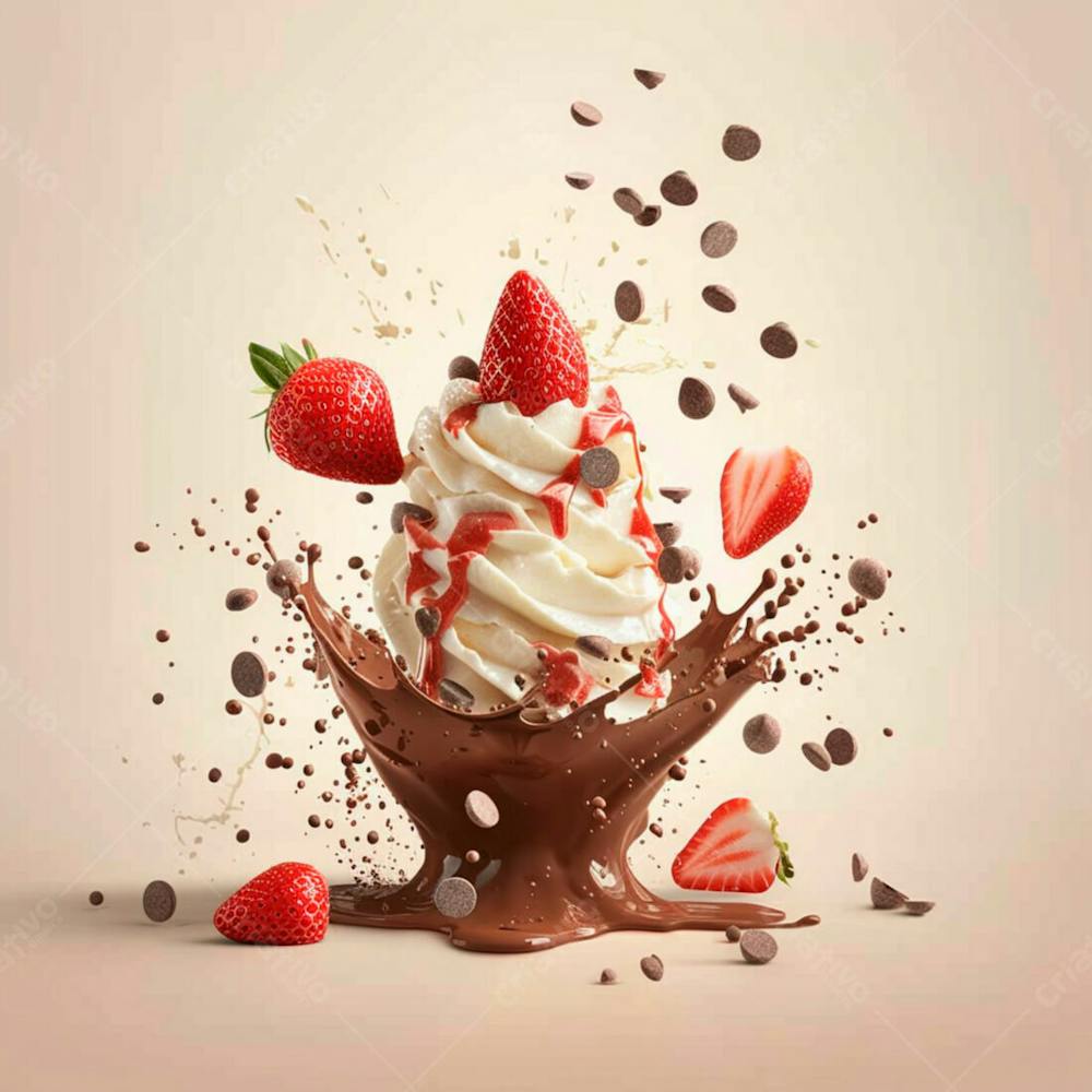 Sorvete Napolitano Com Gotas De Chocolate E Morangos 17