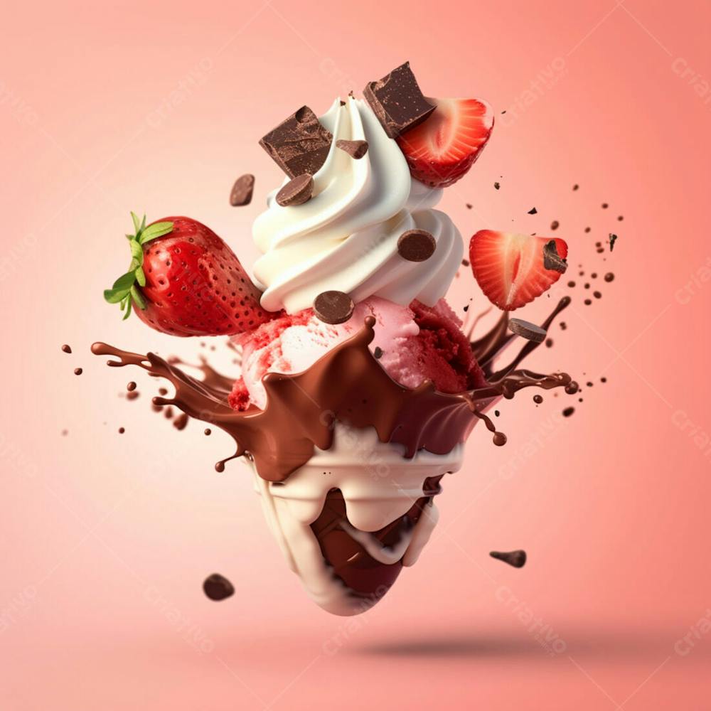 Sorvete Napolitano Com Gotas De Chocolate E Morangos 18