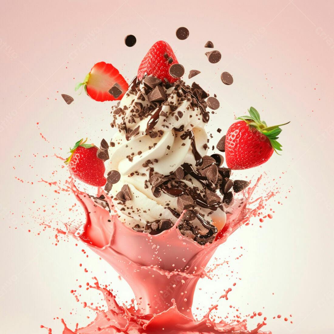 Sorvete com Morangos e Chocolate em Splash