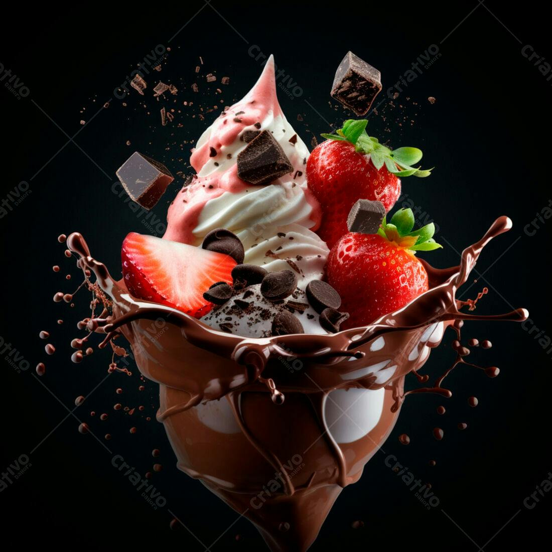 Sorvete com Morangos e Chocolate em Splash