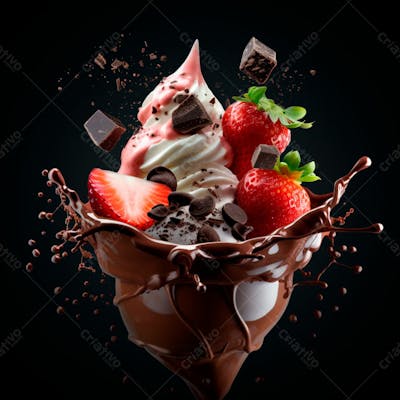 Sorvete Napolitano Com Gotas De Chocolate E Morangos 20