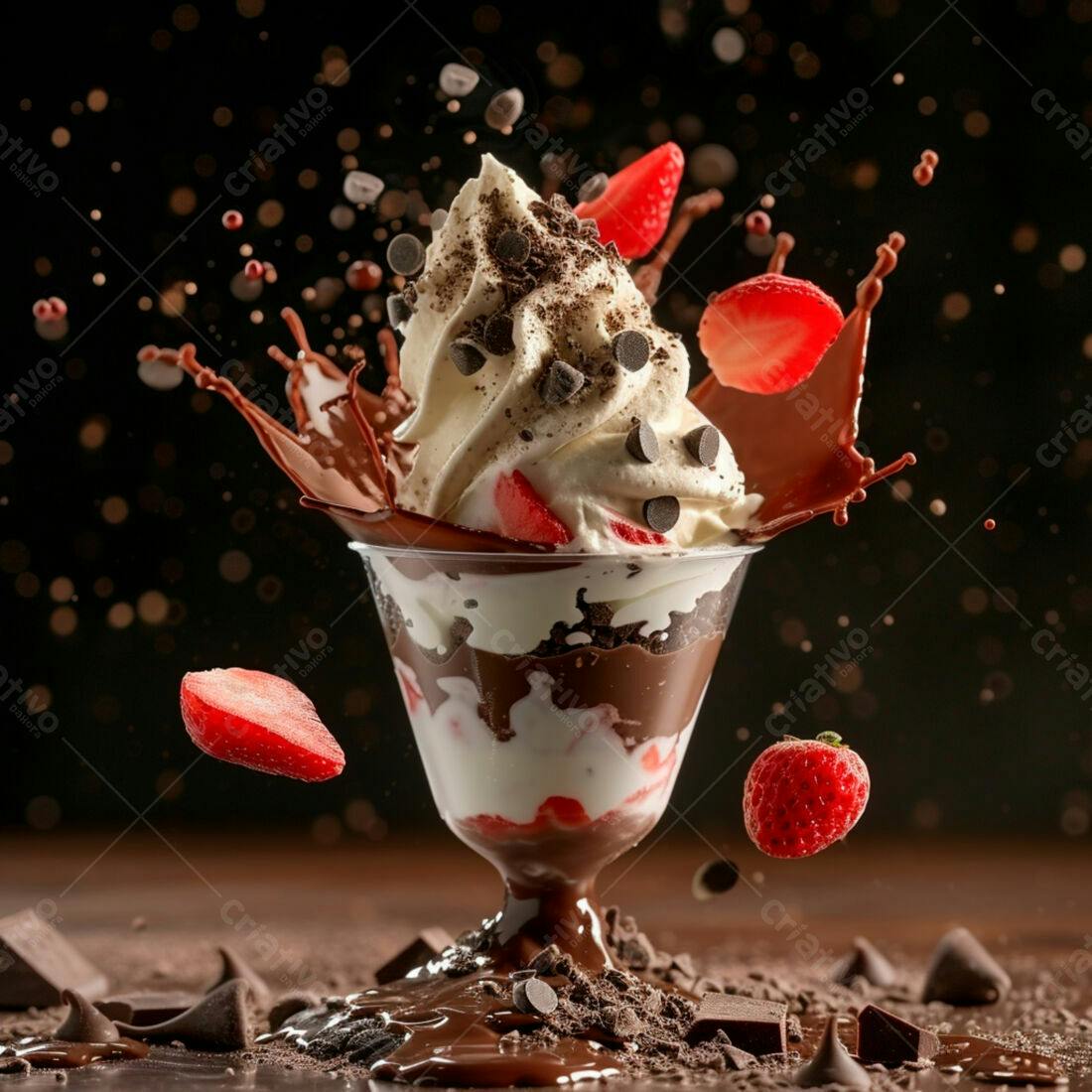 Sobremesa cremosa com morango e chocolate