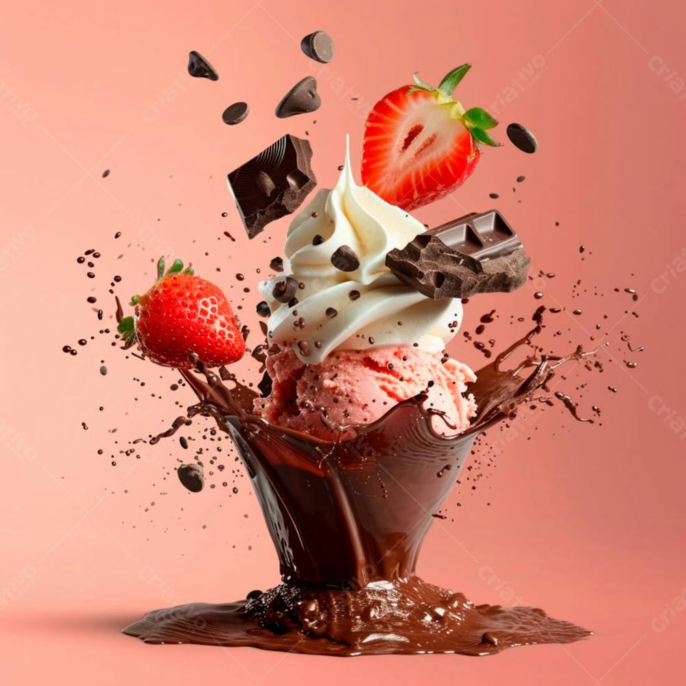 Sorvete Napolitano Com Gotas De Chocolate E Morangos 36