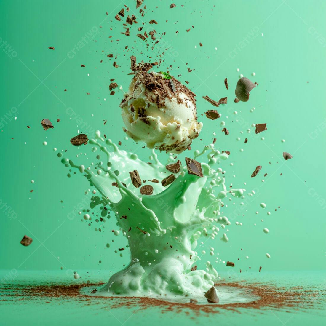Sorvete de menta com chocolate em explosão