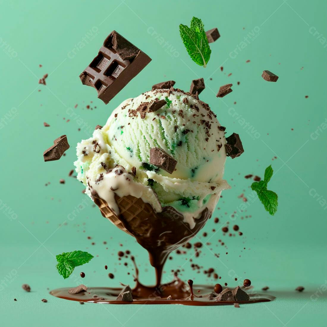Sorvete de menta com chocolate derretido