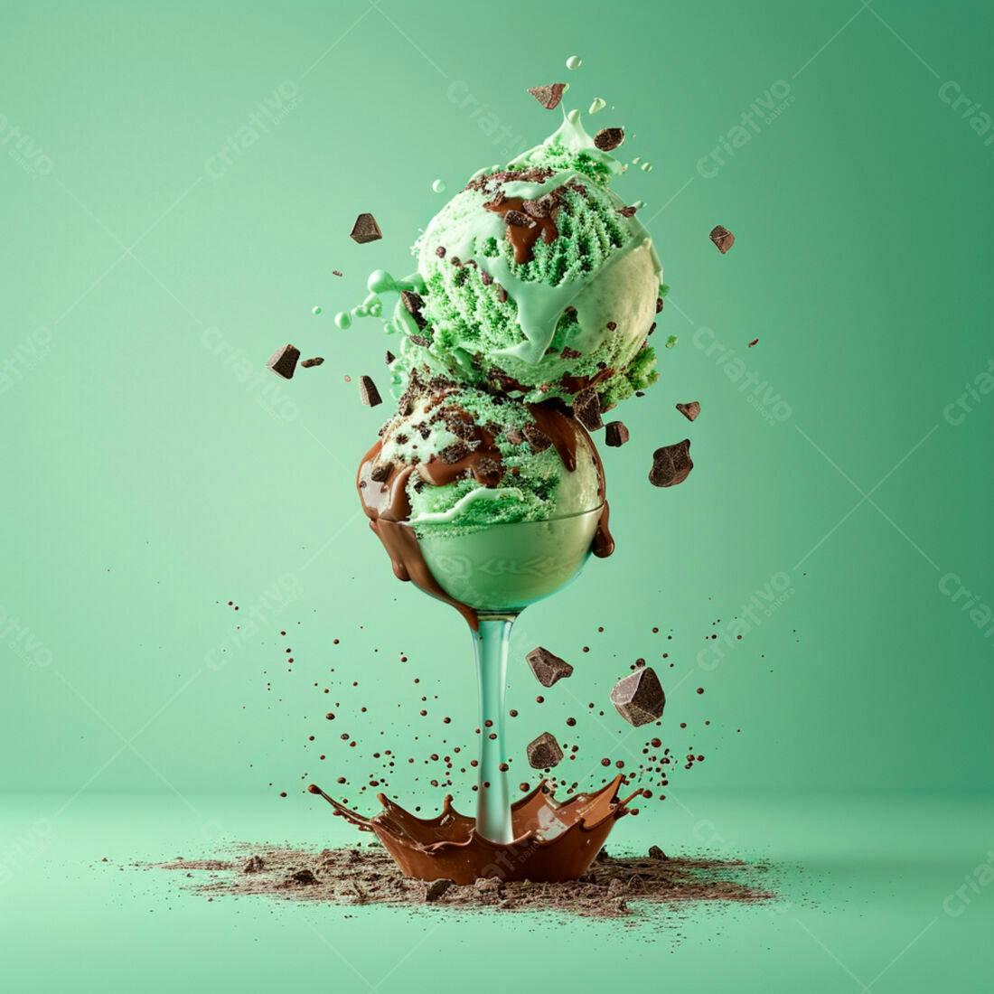 Sorvete de menta com chocolate em taça
