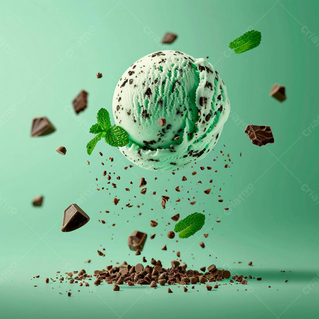 Sorvete de menta com chocolate em queda