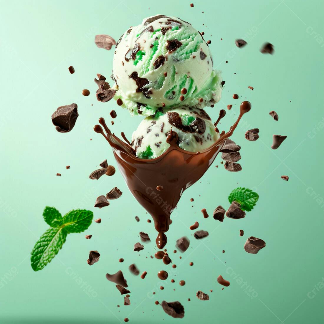 Sorvete de menta com chocolate derretido