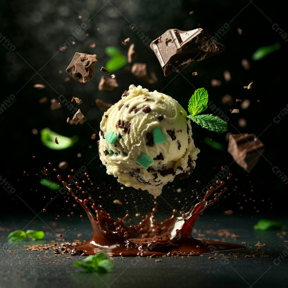 Sorvete de menta e chocolate em queda livre