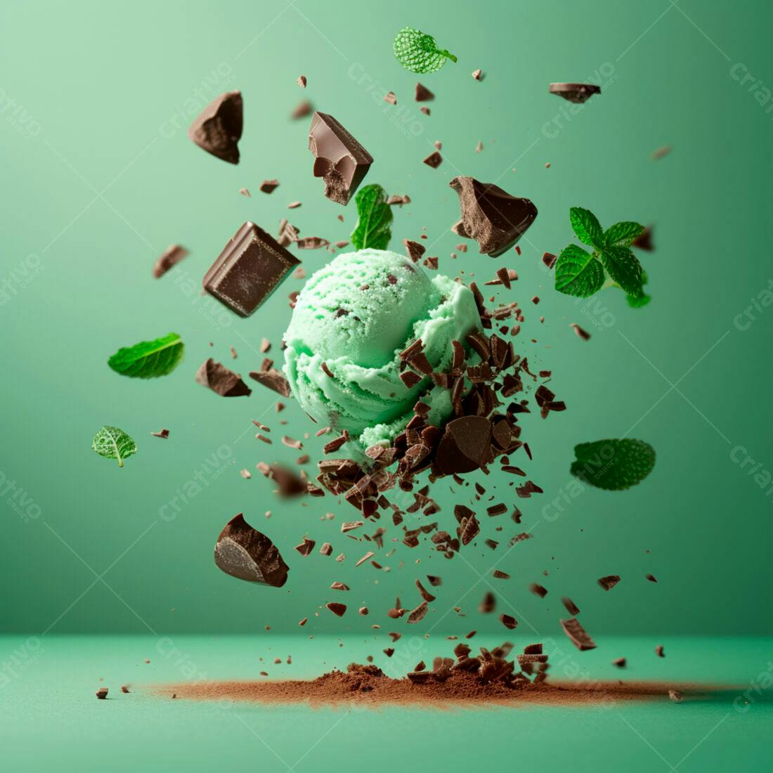 Sorvete de menta com chocolate em suspensão