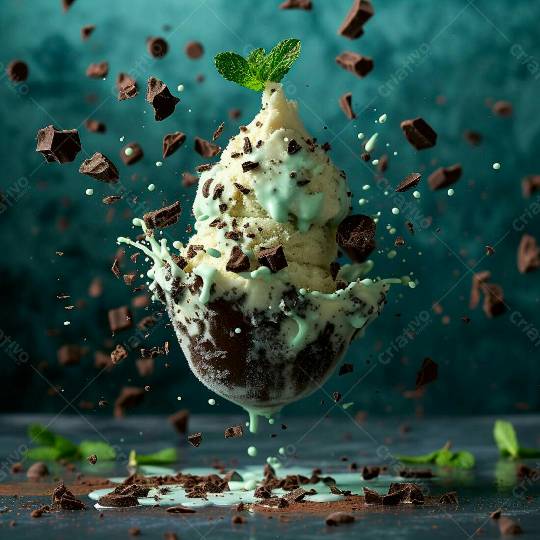 Sorvete de menta com chocolate em suspensão