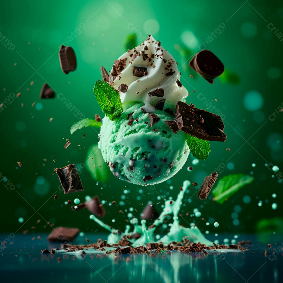 Sorvete de menta com chocolate em suspensão