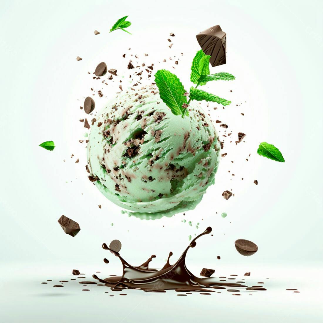 Sorvete de menta com chocolate em suspensão