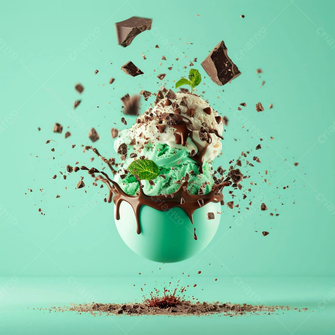 Sorvete de menta e chocolate em explosão